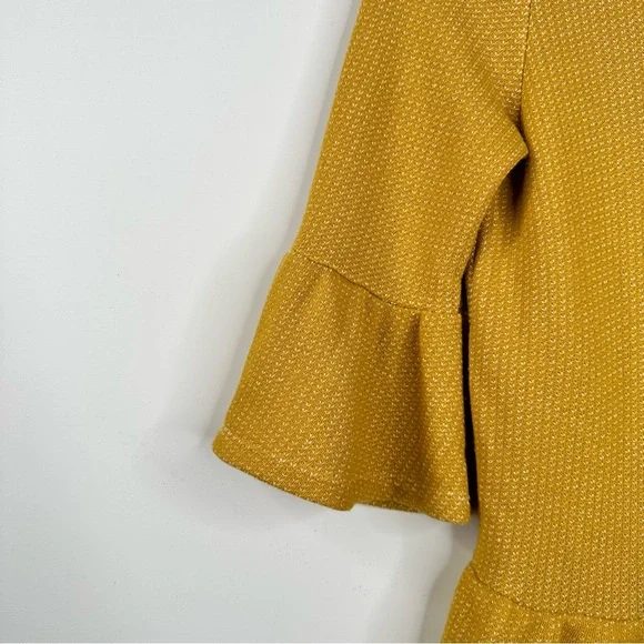 THML Womens Medium Mustard Yellow Peplum Pullover Top 3/4 Bell Sleeves - Picture 4 of 8